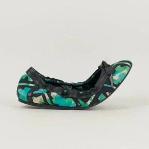 Burberry Green And Black Printed Ballet Flats